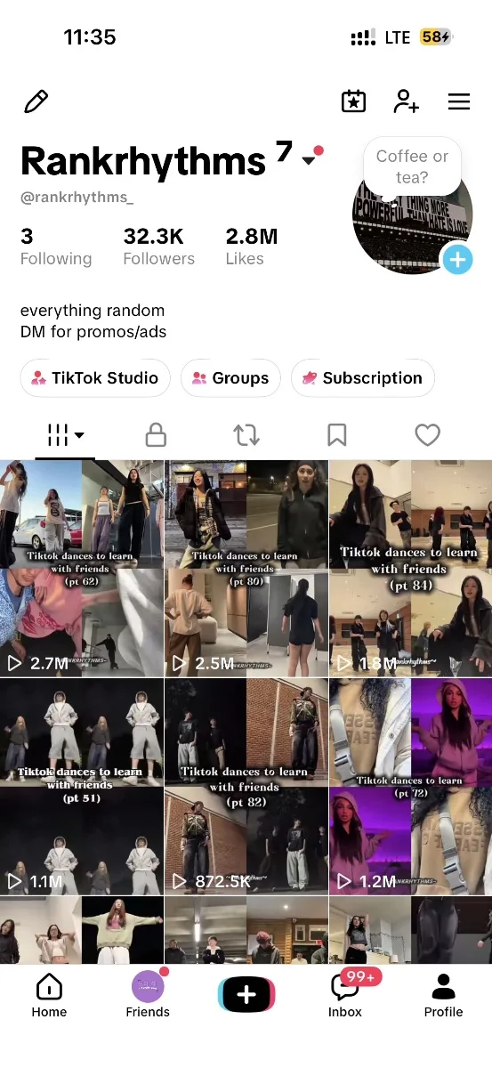 32.3k followers  2.8m likes  dance tiktok account, screenshot 1