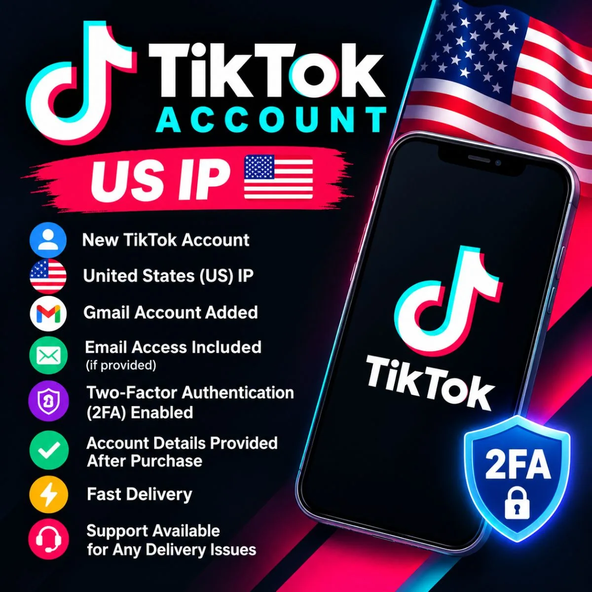 New TikTok account with Email add 2fa verified IP united state, screenshot
