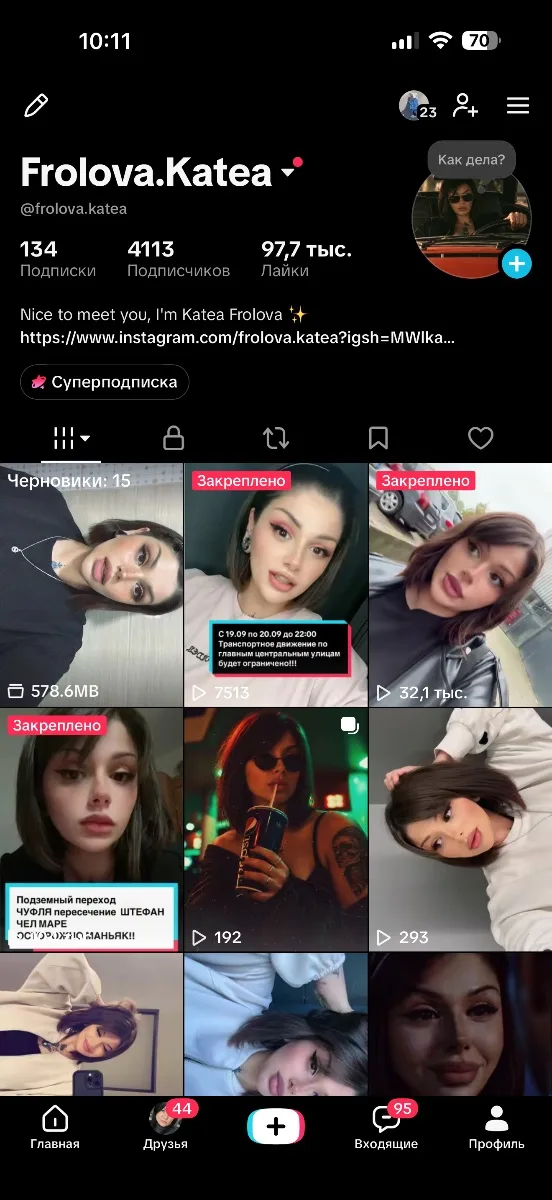TikTok Account @frolova.katea | 4.1K Followers | 97.7K Likes, screenshot 2