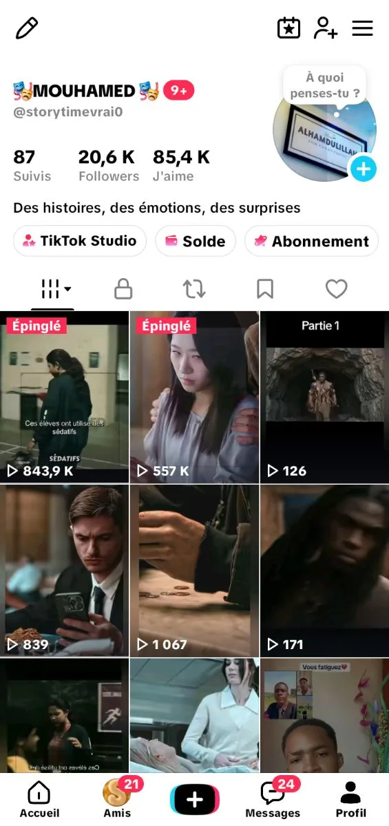 TikTok Story Account for Sale – 20.6K Followers, 85.4K Likes, screenshot 1