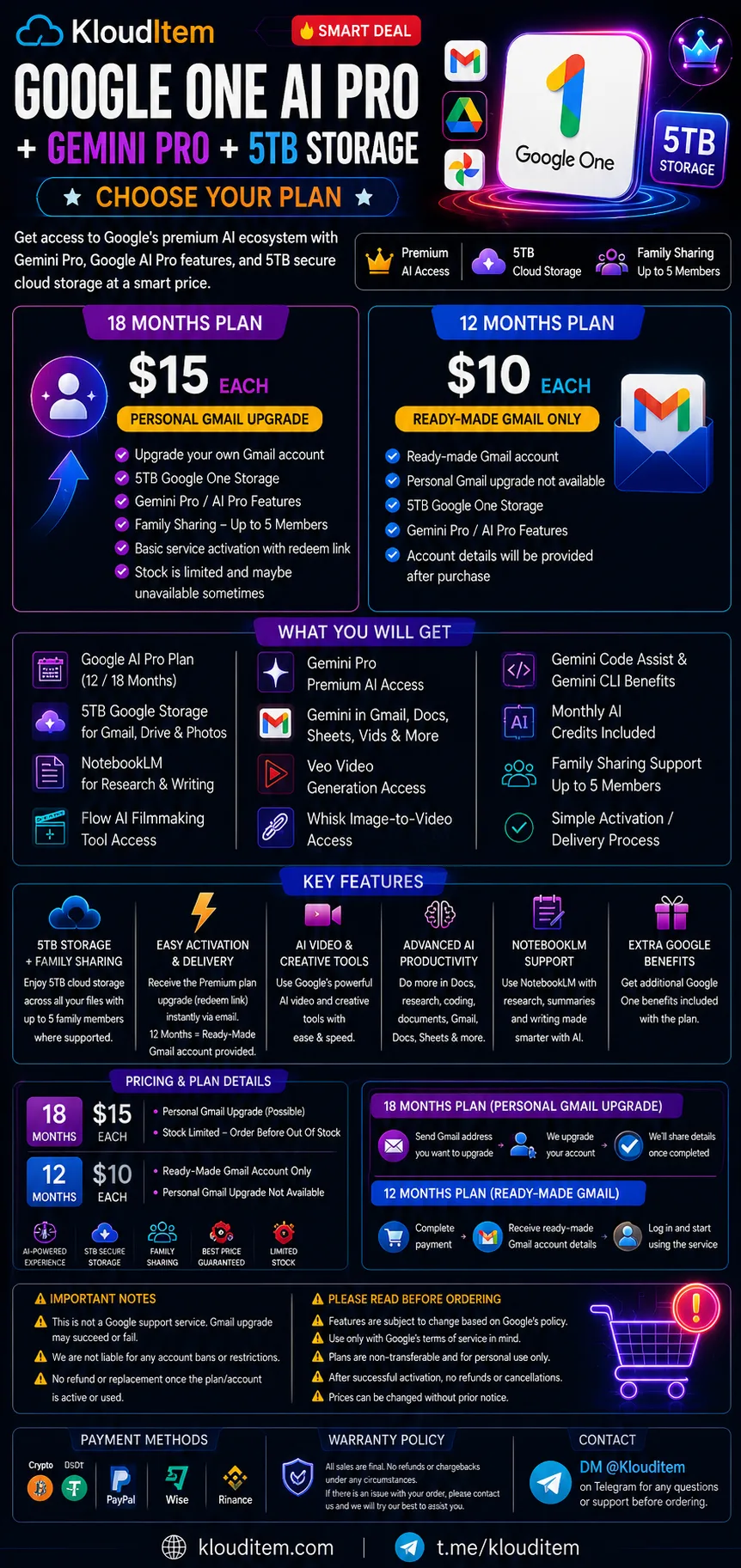 12-18 Months Gemini Pro Google AI One on Your Personal Gmail Only $15 — screenshot 1