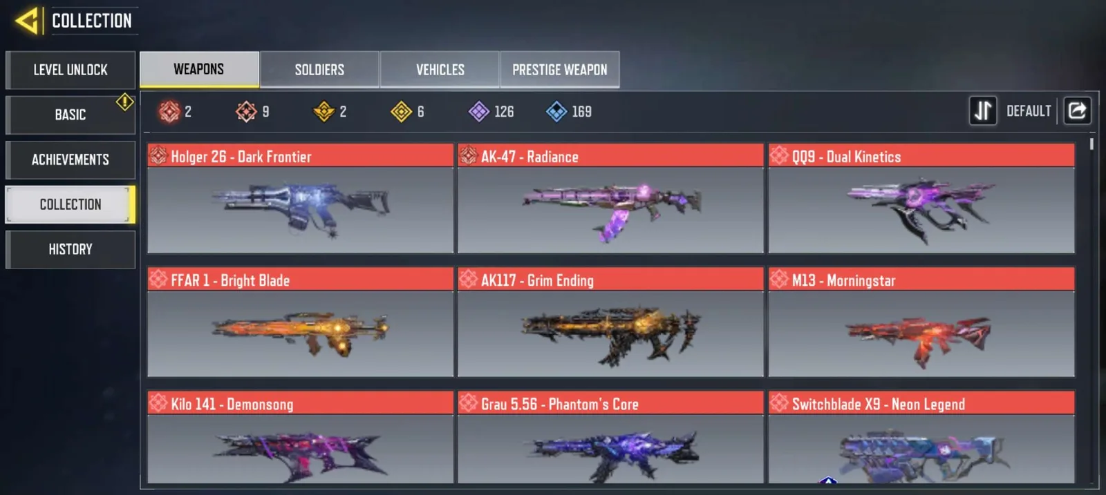 9 Mythic Guns, 2 Maxed, 6 Legendary Guns, 1 Legendary Character — screenshot 1