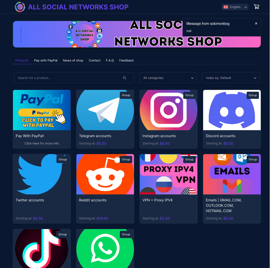 Social Networks Shop ⭐ Twitter, Reddit, Instagram, Telegram, Proxy, Emails ⭐ — screenshot 1