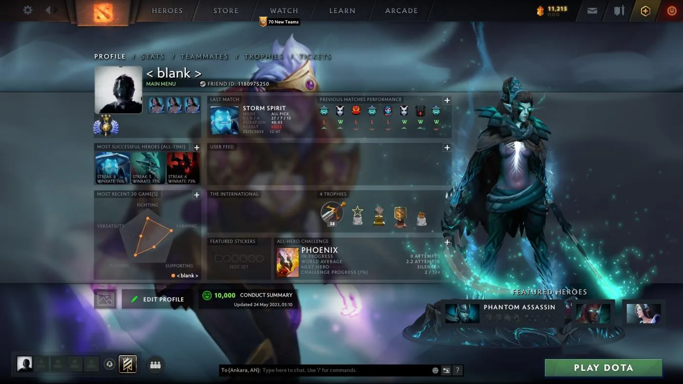 Divine 3 | 4954 MMR | 10.000 Behavior Score | 38 Level | Phantom Assassin — screenshot 1