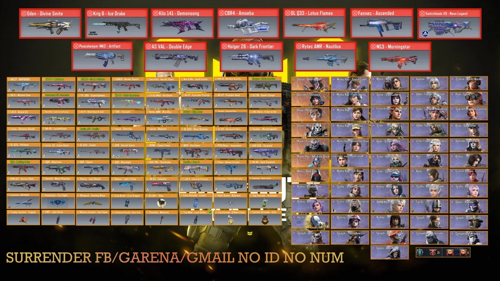 WTS PREMIUM OG ACCOUNT 12 MYTHIC 65 LEGENDARIES GARENA SERVERPH — screenshot 1