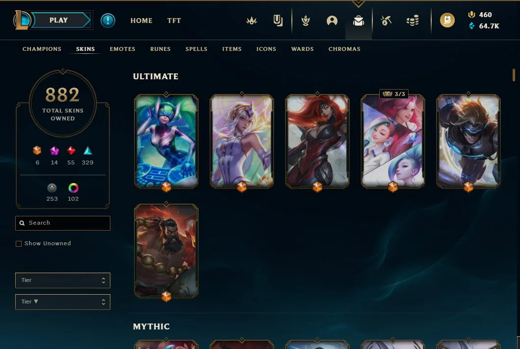 EUW 882 SKINS LOL - VALORANT - TFT PREMIUM ACCOUNT HAS SKINS EVERYGAME — screenshot 1